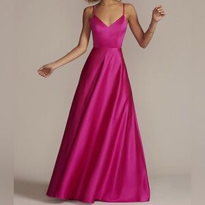 Hot Pink Satin Elegant Evening Gown - Lace Up Open Back Formal Dress - Size 2